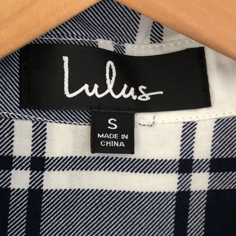 Lulu’s Weekend Game Navy Plaid Shirt Dress S - Picture 8 of 10